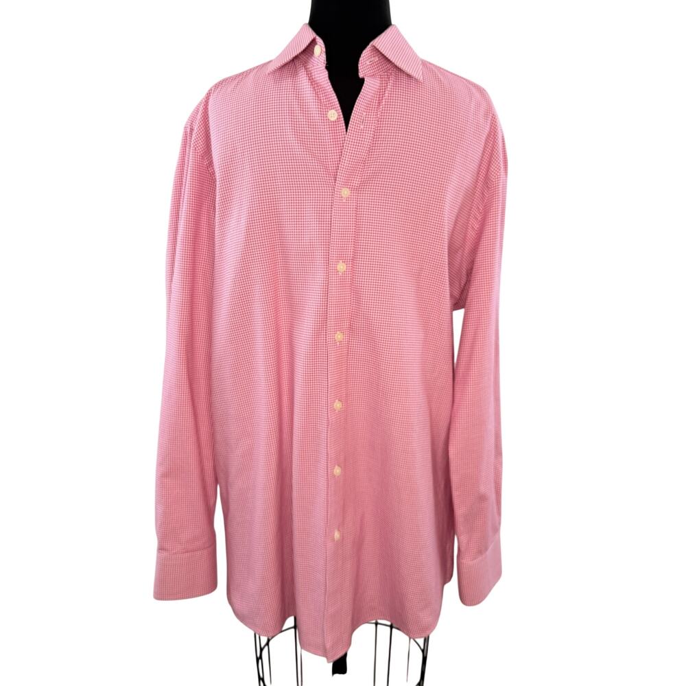 Charles Tyrwhitt Pink White Dress Shirt Size 16.5 Houndstooth Slim Curved Formal